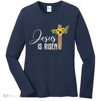 Jesus Is Risen Sunflower Cross Easter Women's Long Sleeve Shirt thumb 0