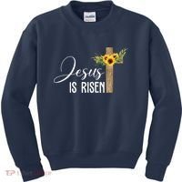 Jesus Is Risen Sunflower Cross Easter Kids Sweatshirt thumb 0