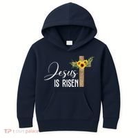 Jesus Is Risen Sunflower Cross Easter Kids Hoodie thumb 0