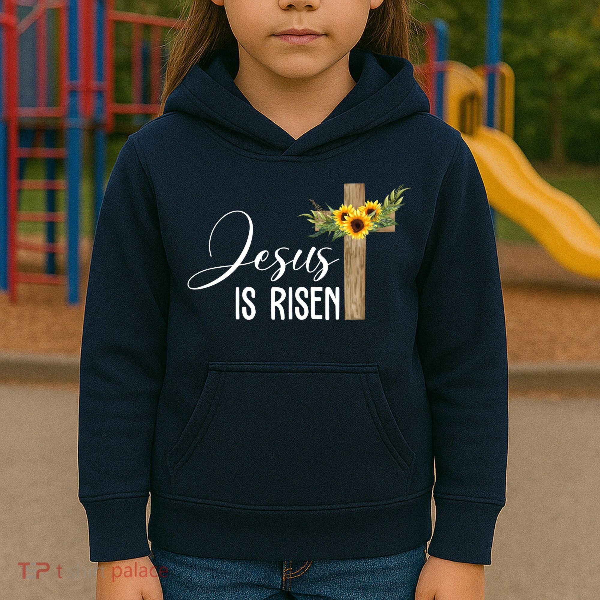 Jesus Is Risen Sunflower Cross Easter Kids Hoodie