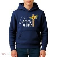 Jesus Is Risen Sunflower Cross Easter Kids Hoodie thumb 4