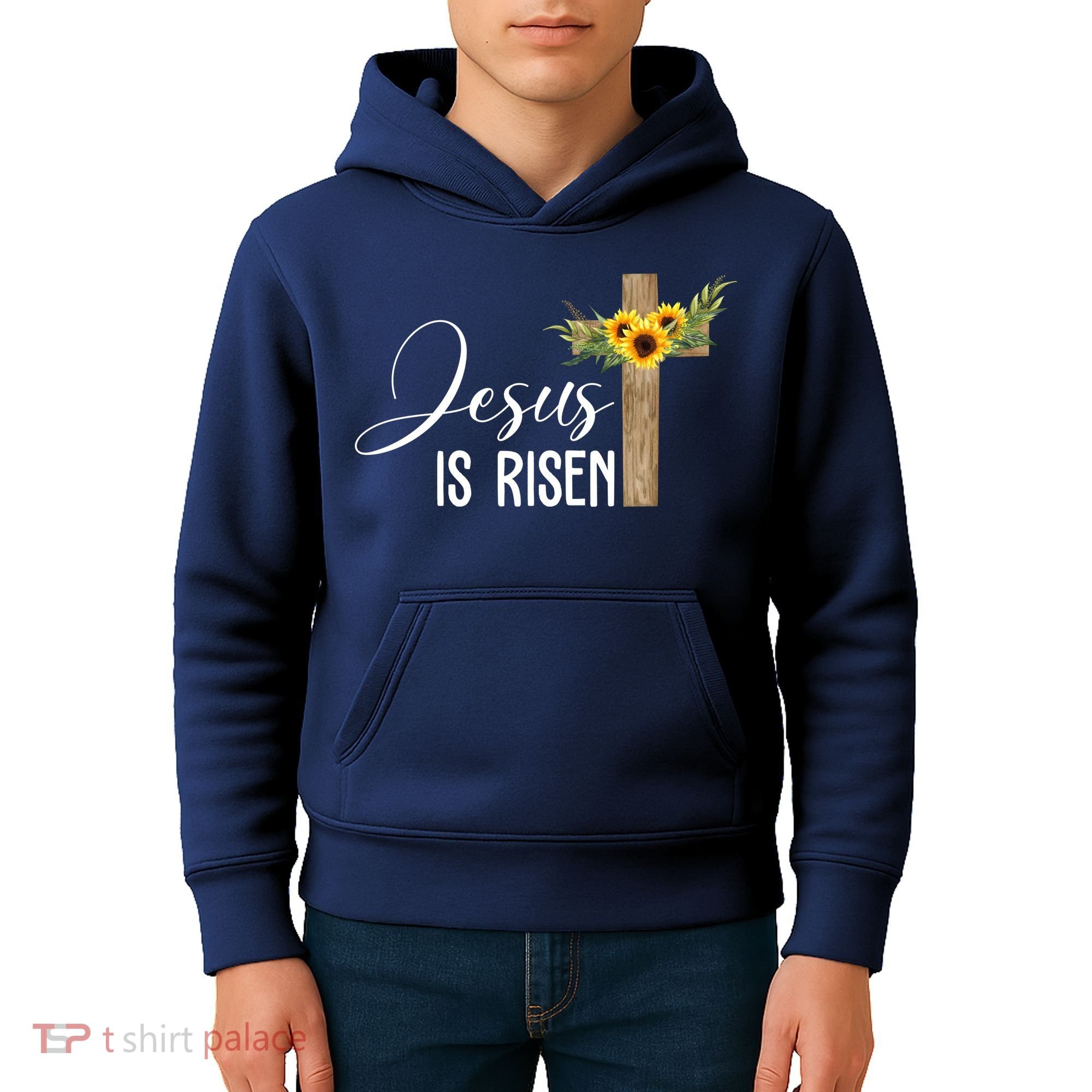 Jesus Is Risen Sunflower Cross Easter Kids Hoodie