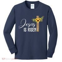 Jesus Is Risen Sunflower Cross Easter Kids Long Sleeve Shirt thumb 0