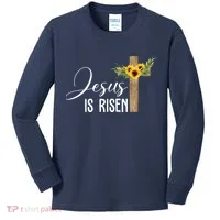 Jesus Is Risen Sunflower Cross Easter Kids Long Sleeve Shirt thumb 0