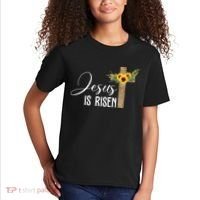 Jesus Is Risen Sunflower Cross Easter Kids T-Shirt thumb 2