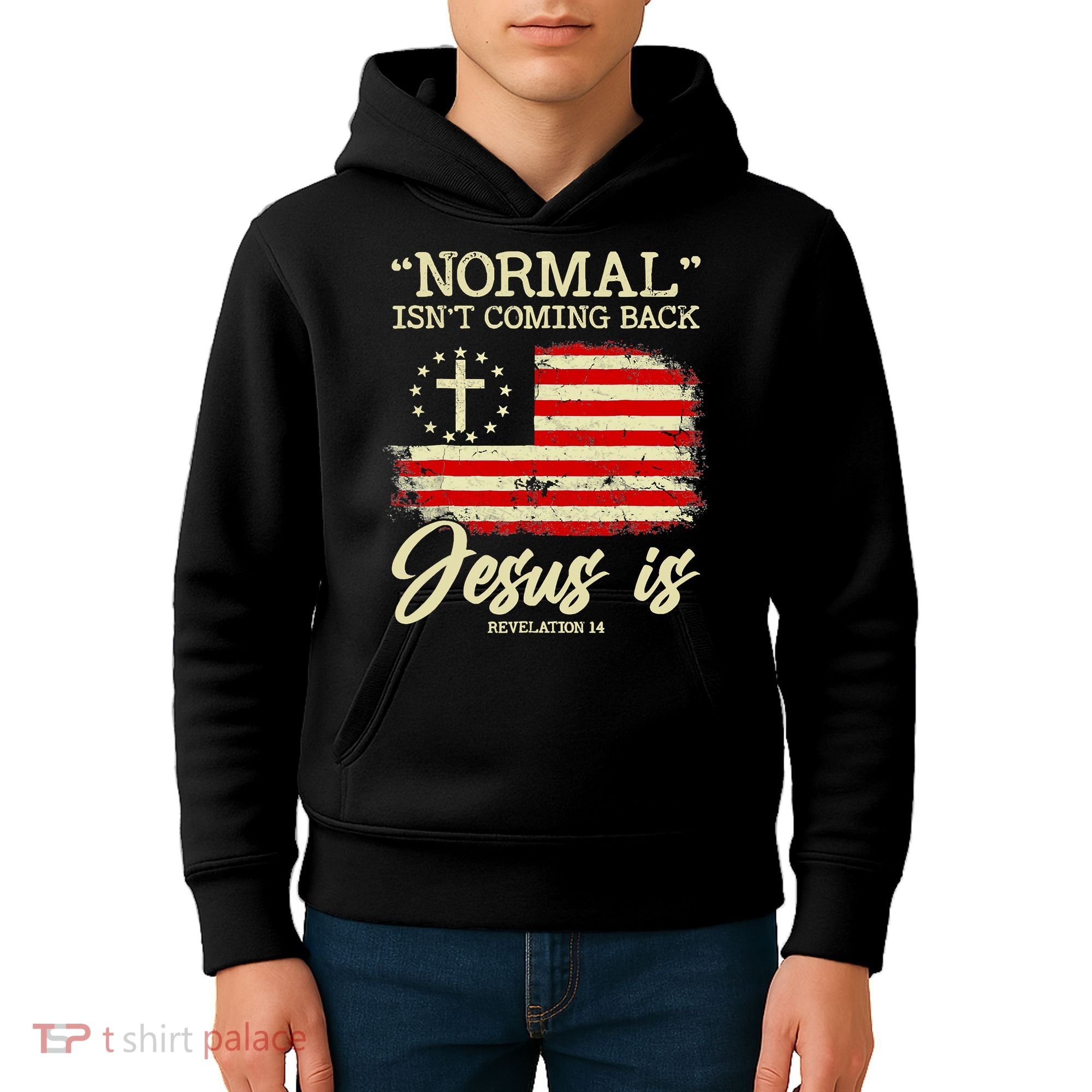 Jesus Is Revelation 14 Costume Normal Isn't Coming Back Kids Hoodie