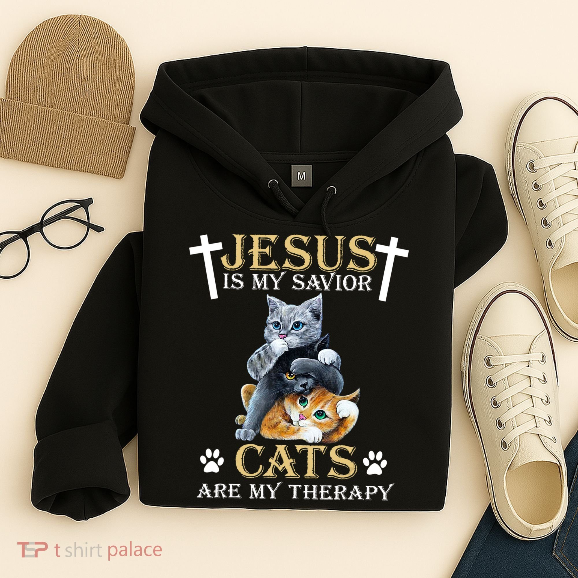 Jesus Is Savior Cats Are My Therapy Christian Cat Hoodie
