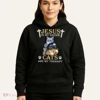 Jesus Is Savior Cats Are My Therapy Christian Cat Hoodie thumb 5