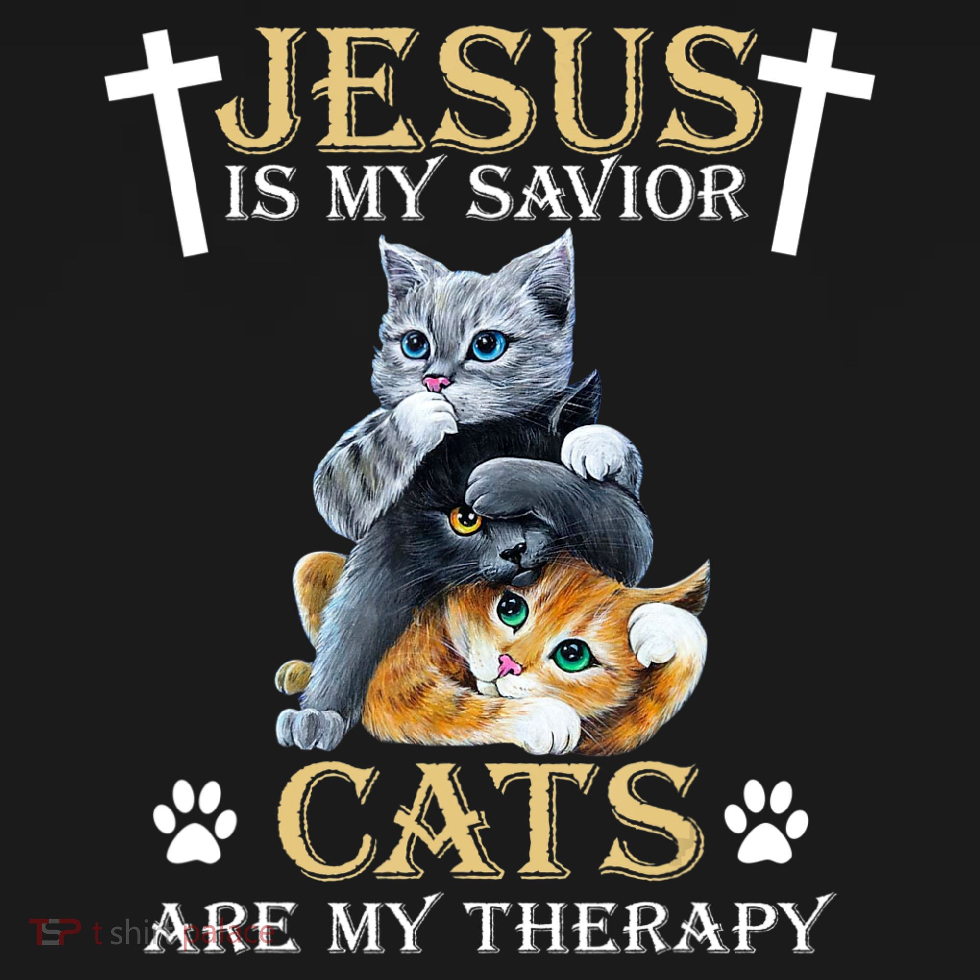 Jesus Is Savior Cats Are My Therapy Christian Cat T-Shirt