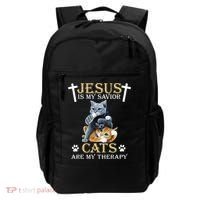 Jesus Is Savior Cats Are My Therapy Christian Cat Backpack thumb 0