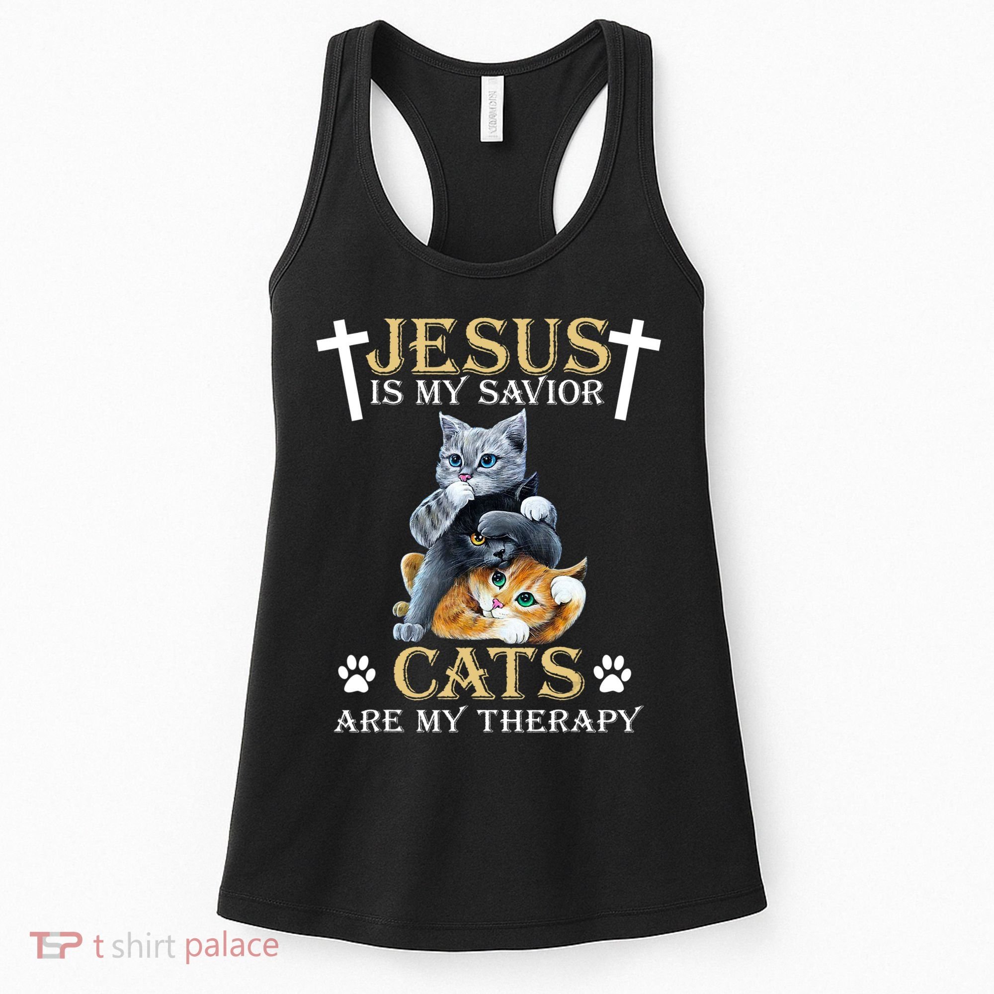 Jesus Is Savior Cats Are My Therapy Christian Cat Women's Tank Top