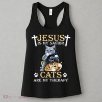 Jesus Is Savior Cats Are My Therapy Christian Cat Women's Tank Top thumb 3