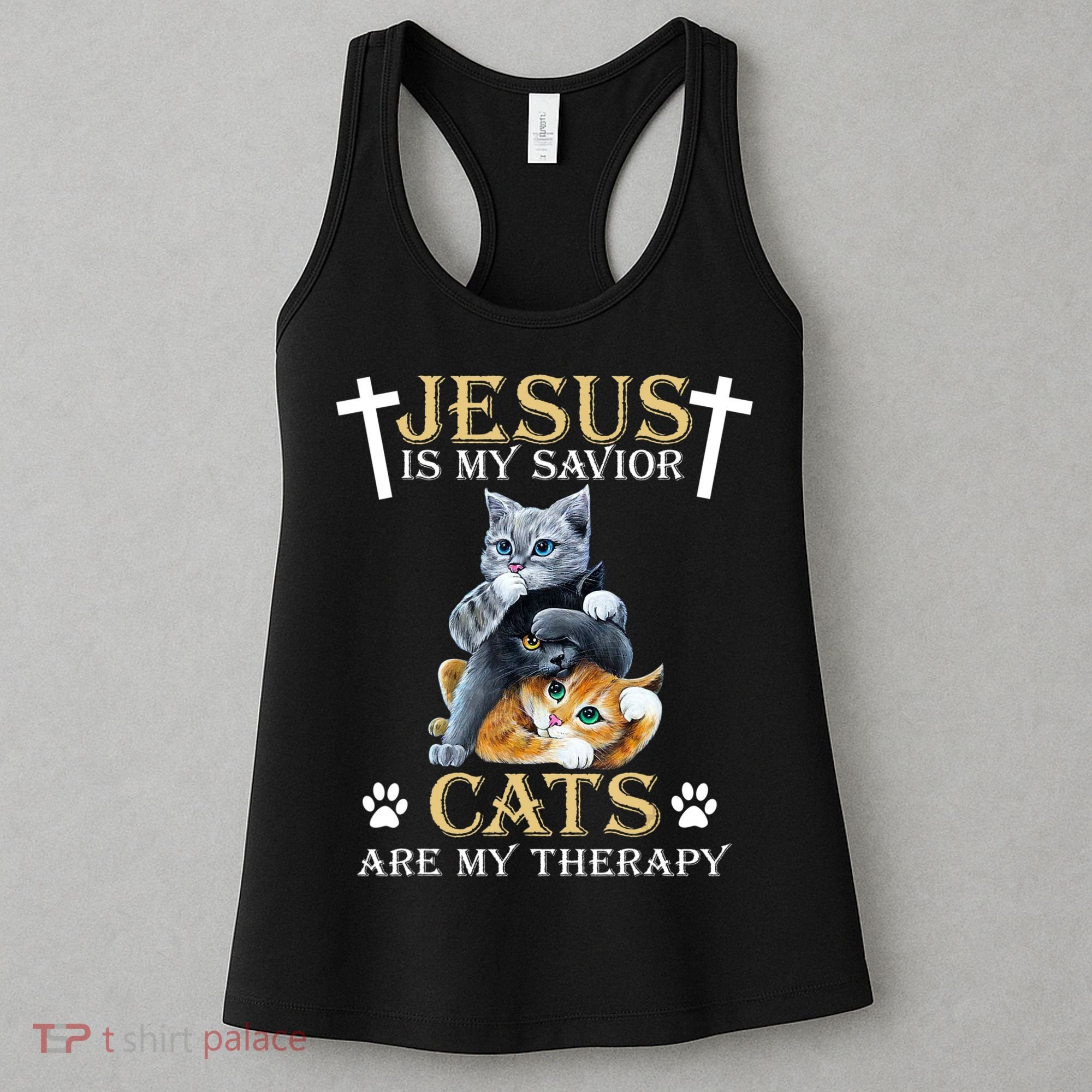 Jesus Is Savior Cats Are My Therapy Christian Cat Women's Tank Top