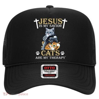 Jesus Is Savior Cats Are My Therapy Christian Cat Hat