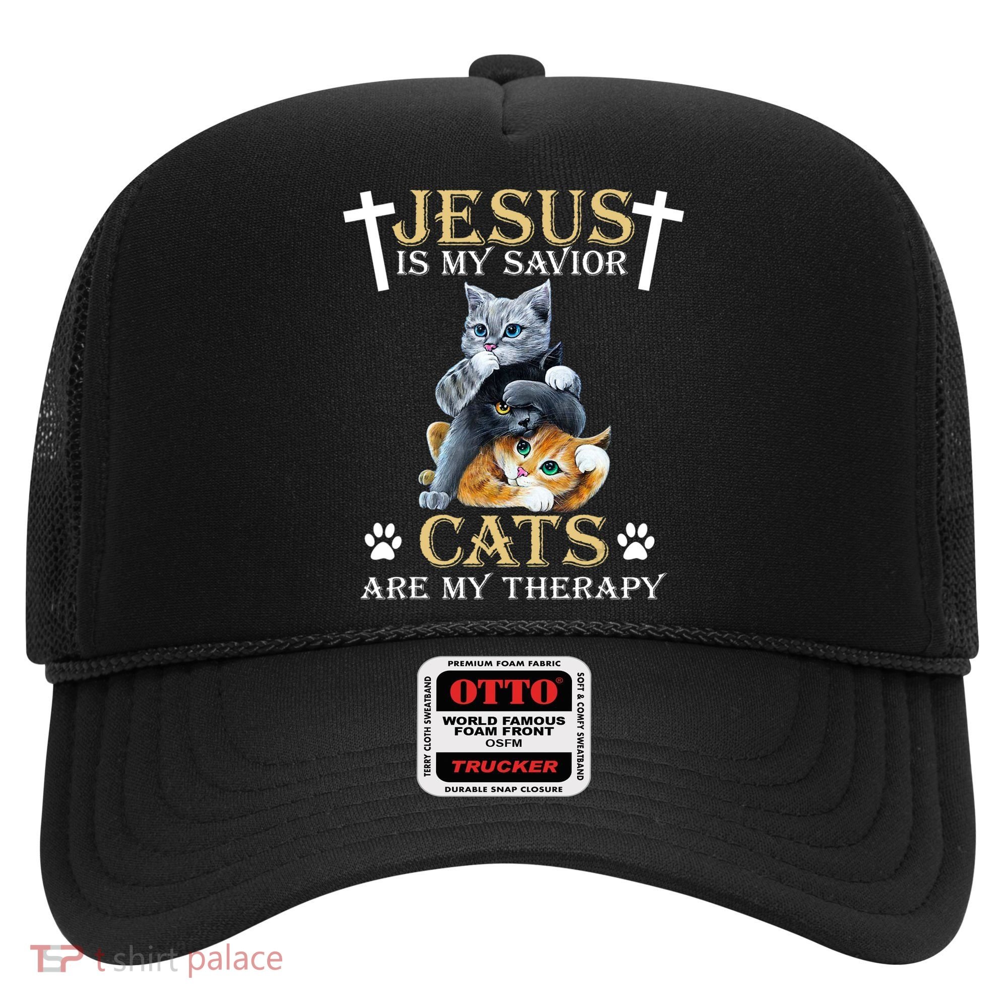 Jesus Is Savior Cats Are My Therapy Christian Cat Hat