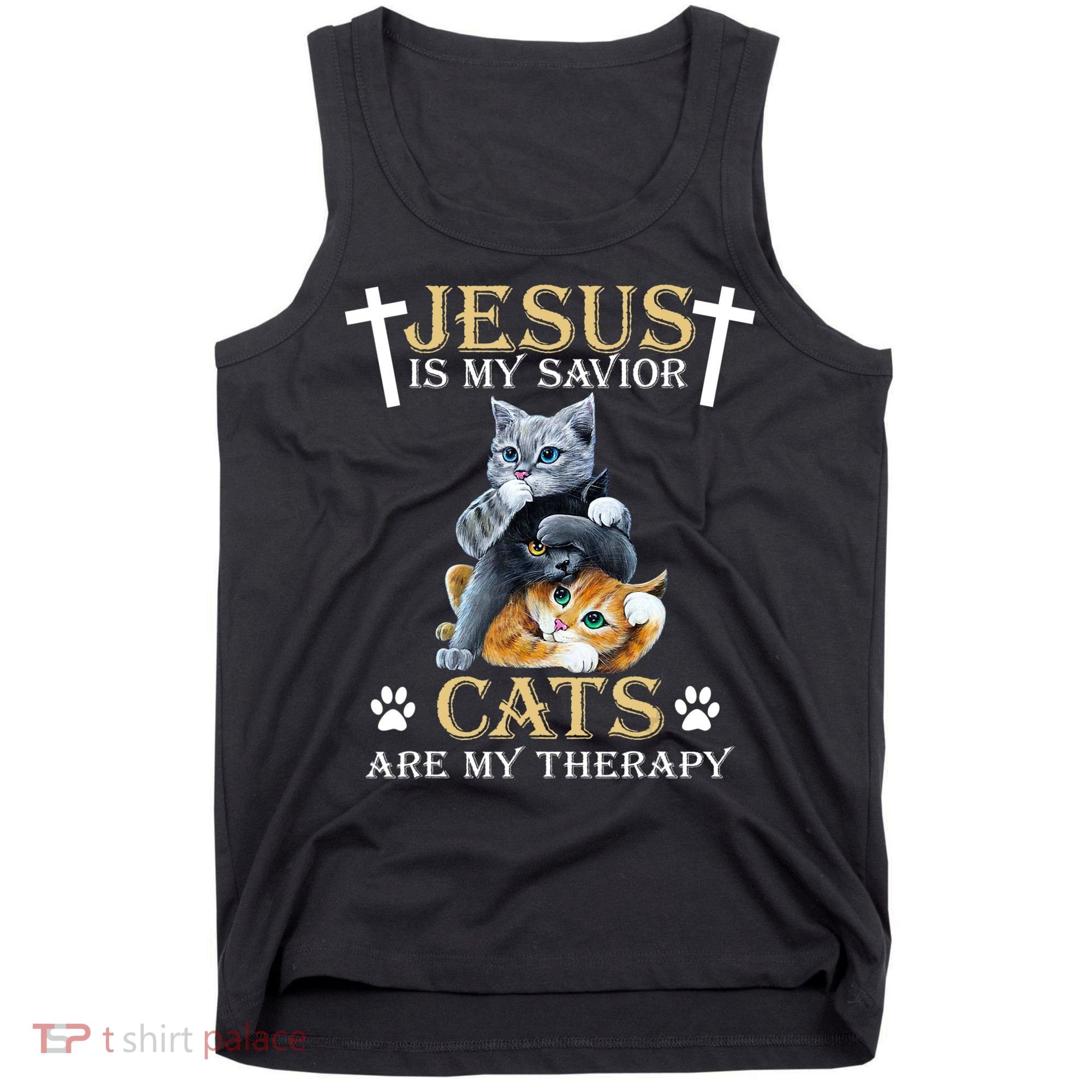 Jesus Is Savior Cats Are My Therapy Christian Cat Tank Top