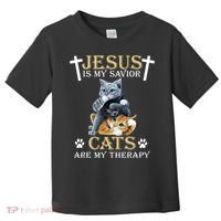 Jesus Is Savior Cats Are My Therapy Christian Cat Toddler T-Shirt thumb 0