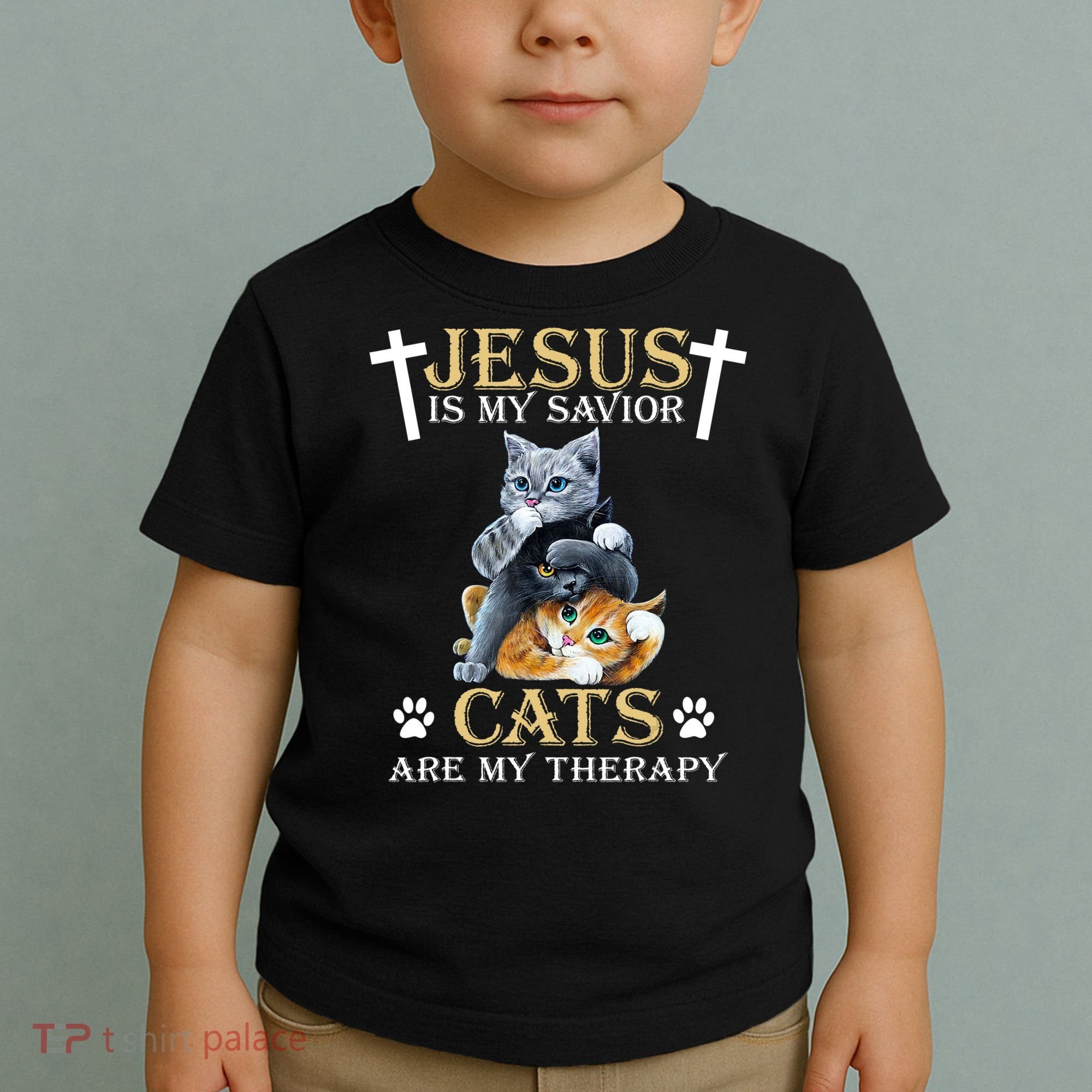 Jesus Is Savior Cats Are My Therapy Christian Cat Toddler T-Shirt