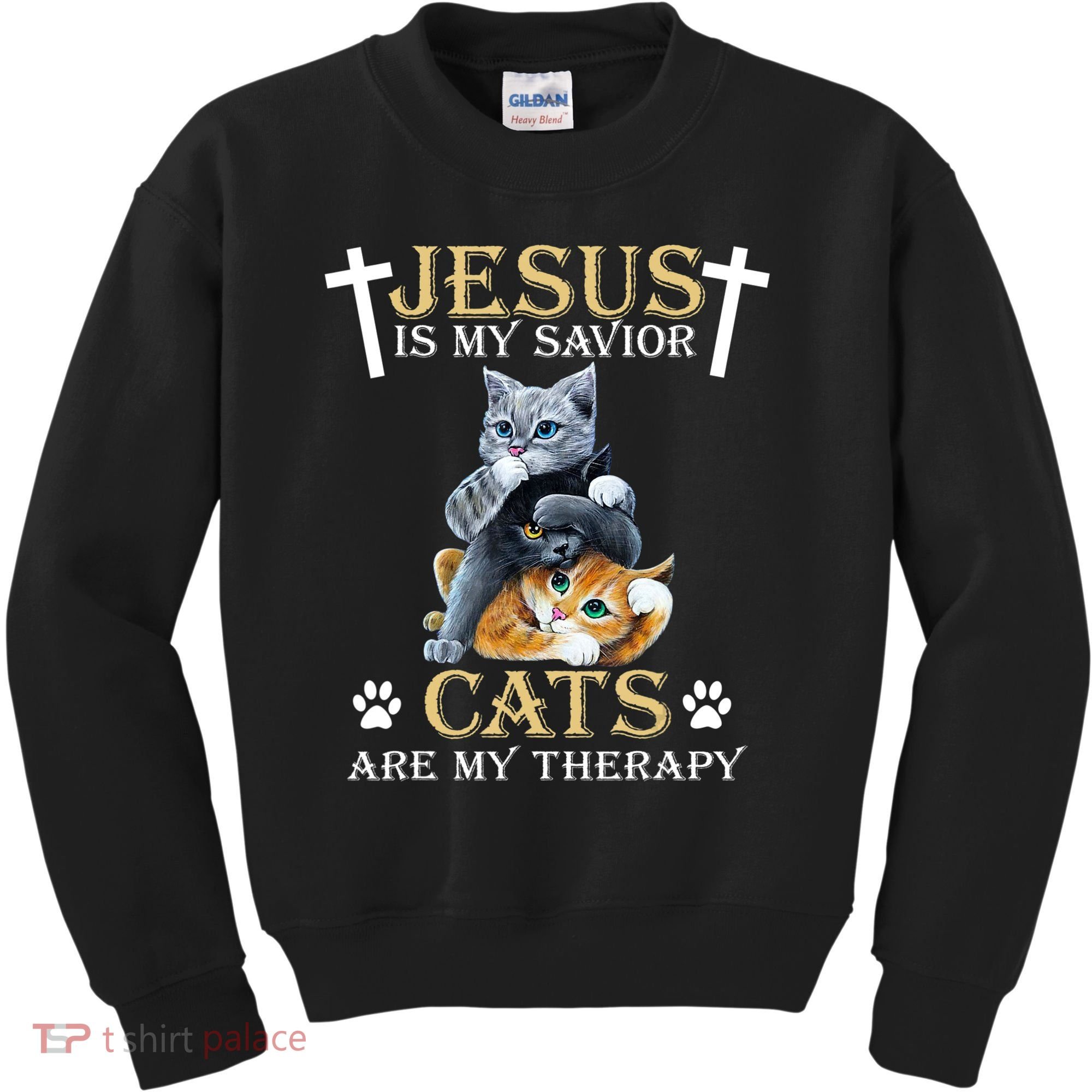 Jesus Is Savior Cats Are My Therapy Christian Cat Kids Sweatshirt