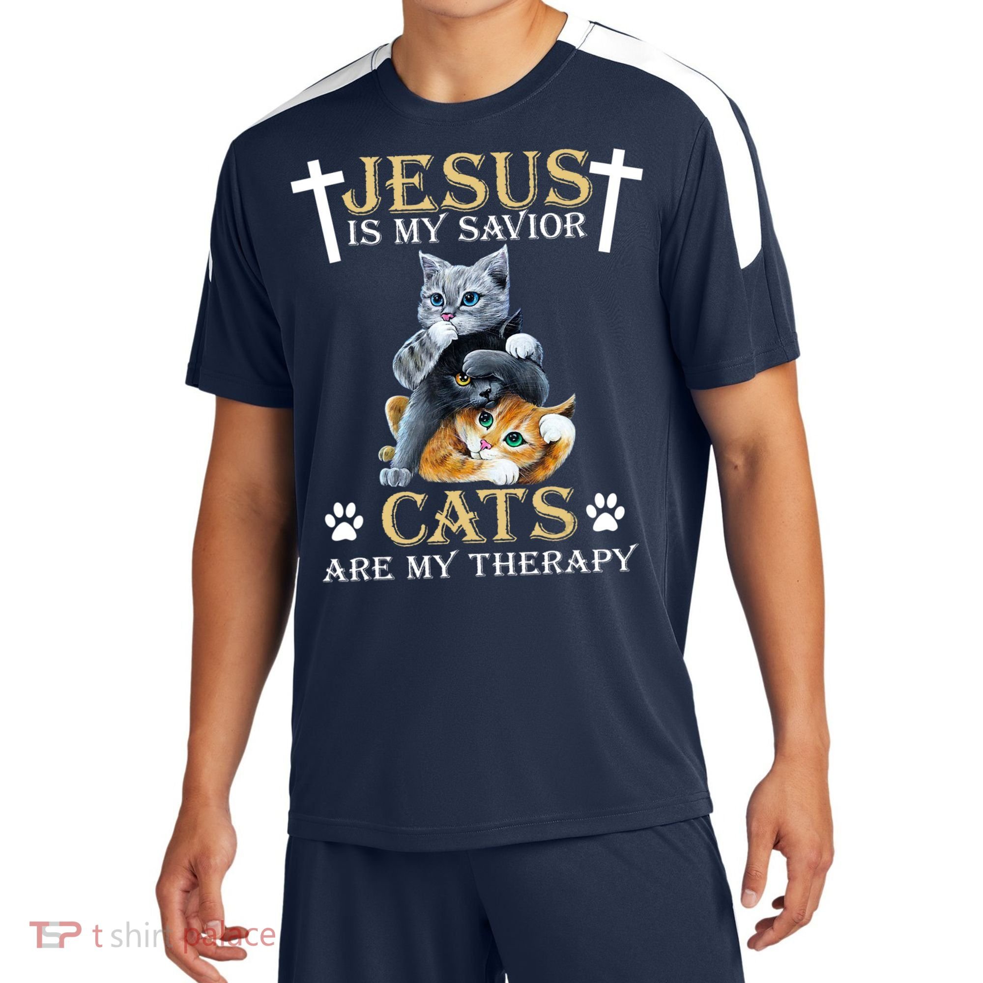 Jesus Is Savior Cats Are My Therapy Christian Cat Sport-Tek Competitor United Soccer Jersey