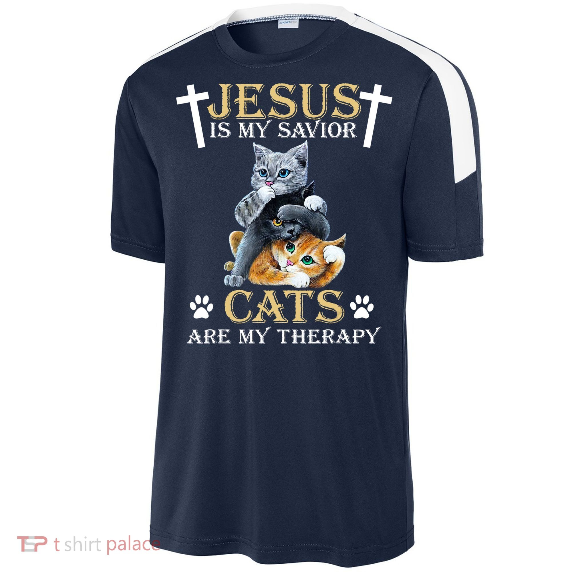 Jesus Is Savior Cats Are My Therapy Christian Cat Sport-Tek Competitor United Soccer Jersey