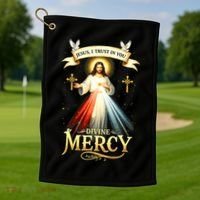 Jesus I Trust In You Divine Mercy Catholic Christian Jesus Golf Towel thumb 1