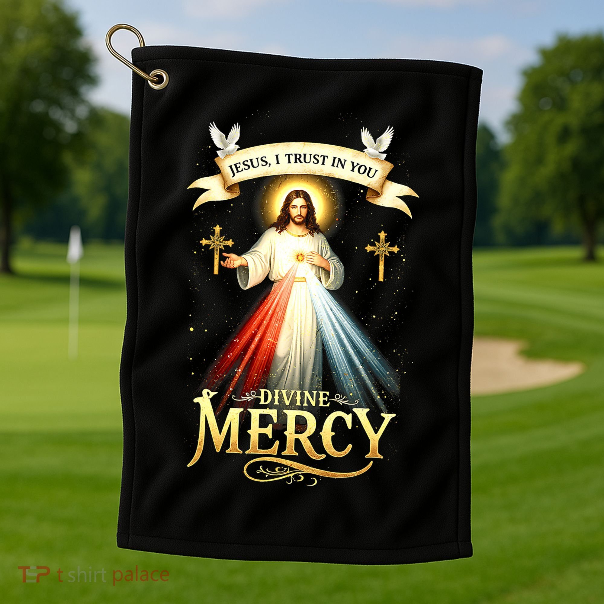 Jesus I Trust In You Divine Mercy Catholic Christian Jesus Golf Towel