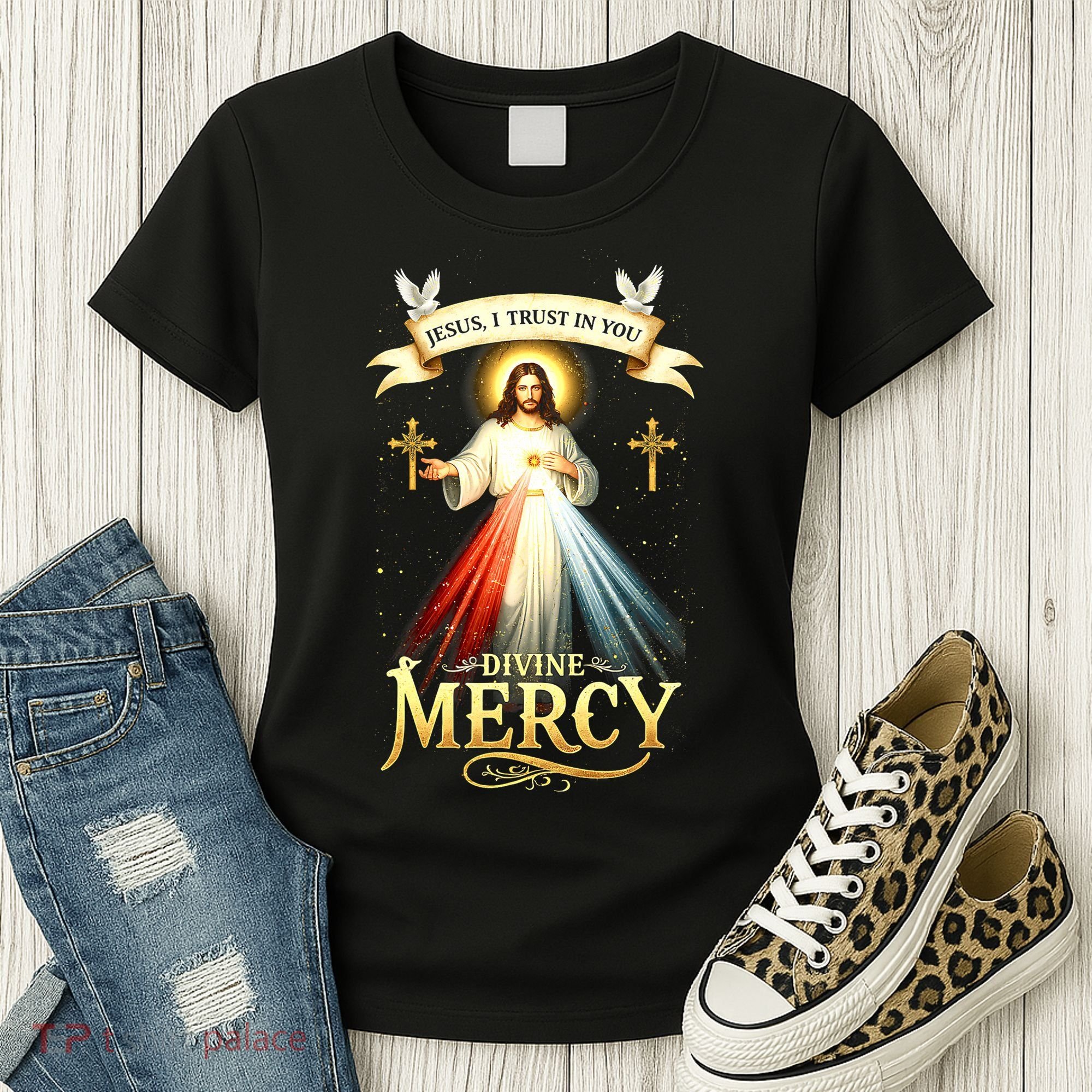 Jesus I Trust In You Divine Mercy Catholic Christian Jesus Women's T-Shirt