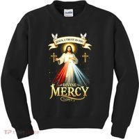 Jesus I Trust In You Divine Mercy Catholic Christian Jesus Kids Sweatshirt thumb 0