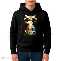 Jesus I Trust In You Divine Mercy Catholic Christian Jesus Kids Hoodie thumb 4