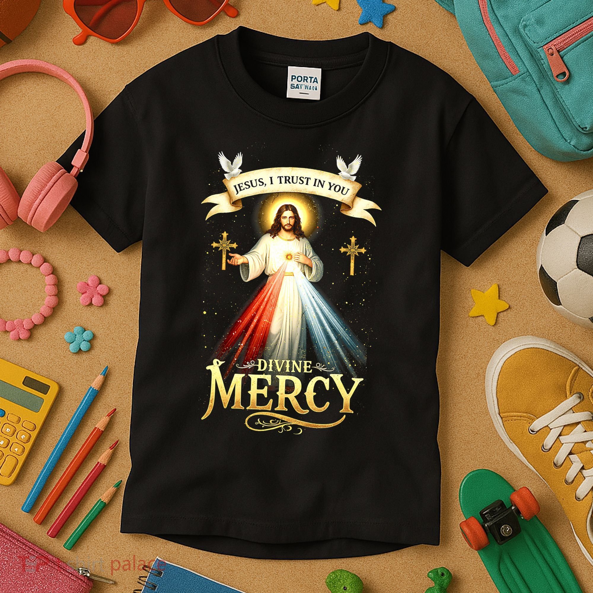 Jesus I Trust In You Divine Mercy Catholic Christian Jesus Kids T-Shirt