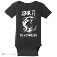 Jerk It Till She Swallows Funny Fishing Baby Bodysuit thumb 0