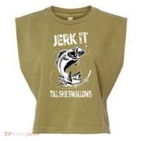 Jerk It Till She Swallows Funny Fishing Garment-Dyed Women's Muscle Tee thumb 0