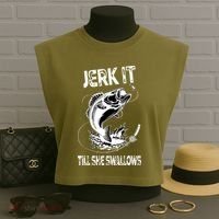 Jerk It Till She Swallows Funny Fishing Garment-Dyed Women's Muscle Tee thumb 3