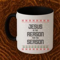 Jesus Is The Reason For The Season Ugly Christmas Sweater Coffee Mug thumb 2