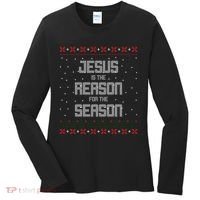 Jesus Is The Reason For The Season Ugly Christmas Sweater Women's Long Sleeve Shirt thumb 0