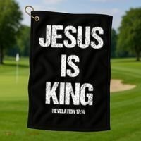 Jesus Is The King Motivational Christian Catholic Easter Golf Towel thumb 1