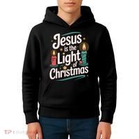 Jesus Is The Light Of Christmas Kids Hoodie thumb 4