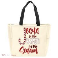 Jesus Is The Reason For The Season Candy Cane Christmas Tote Bag thumb 0