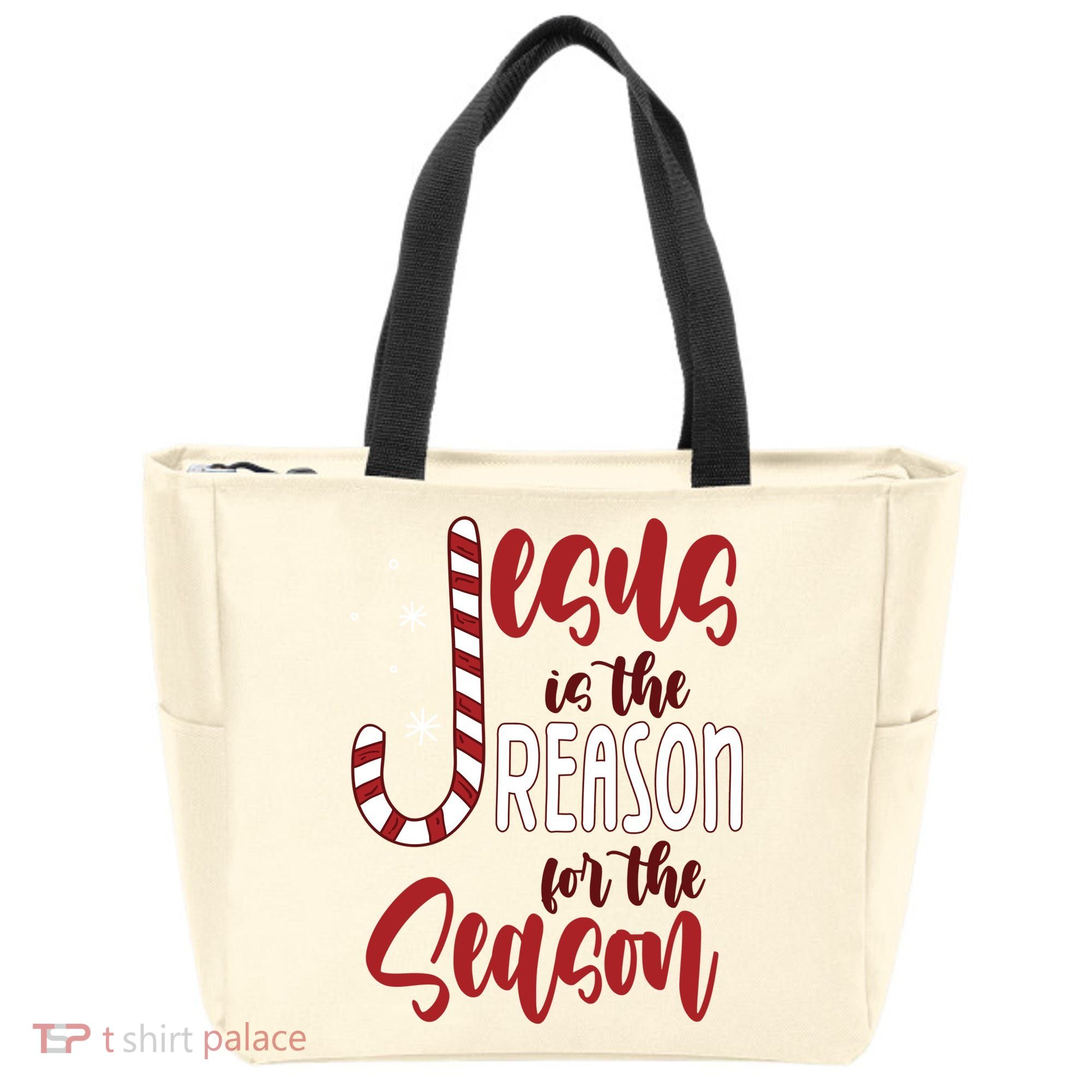 Jesus Is The Reason For The Season Candy Cane Christmas Tote Bag