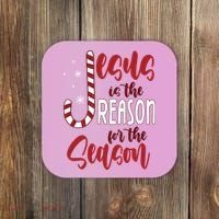 Jesus Is The Reason For The Season Candy Cane Christmas Coaster thumb 0