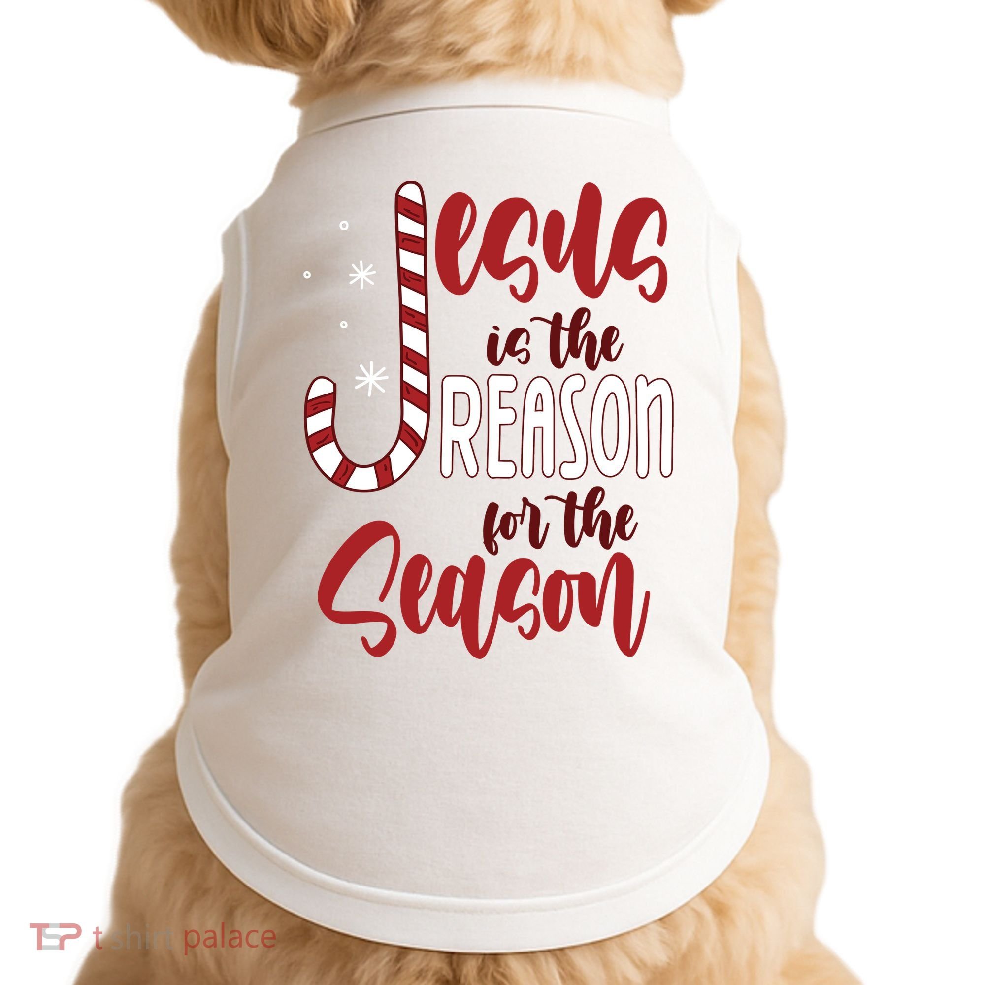 Jesus Is The Reason For The Season Candy Cane Christmas Doggie Tank