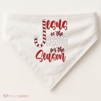 Jesus Is The Reason For The Season Candy Cane Christmas USA-Made Doggie Bandana thumb 0