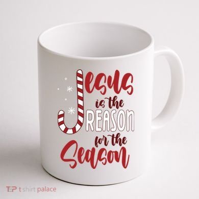 Jesus Is The Reason For The Season Candy Cane Christmas Coffee Mug back