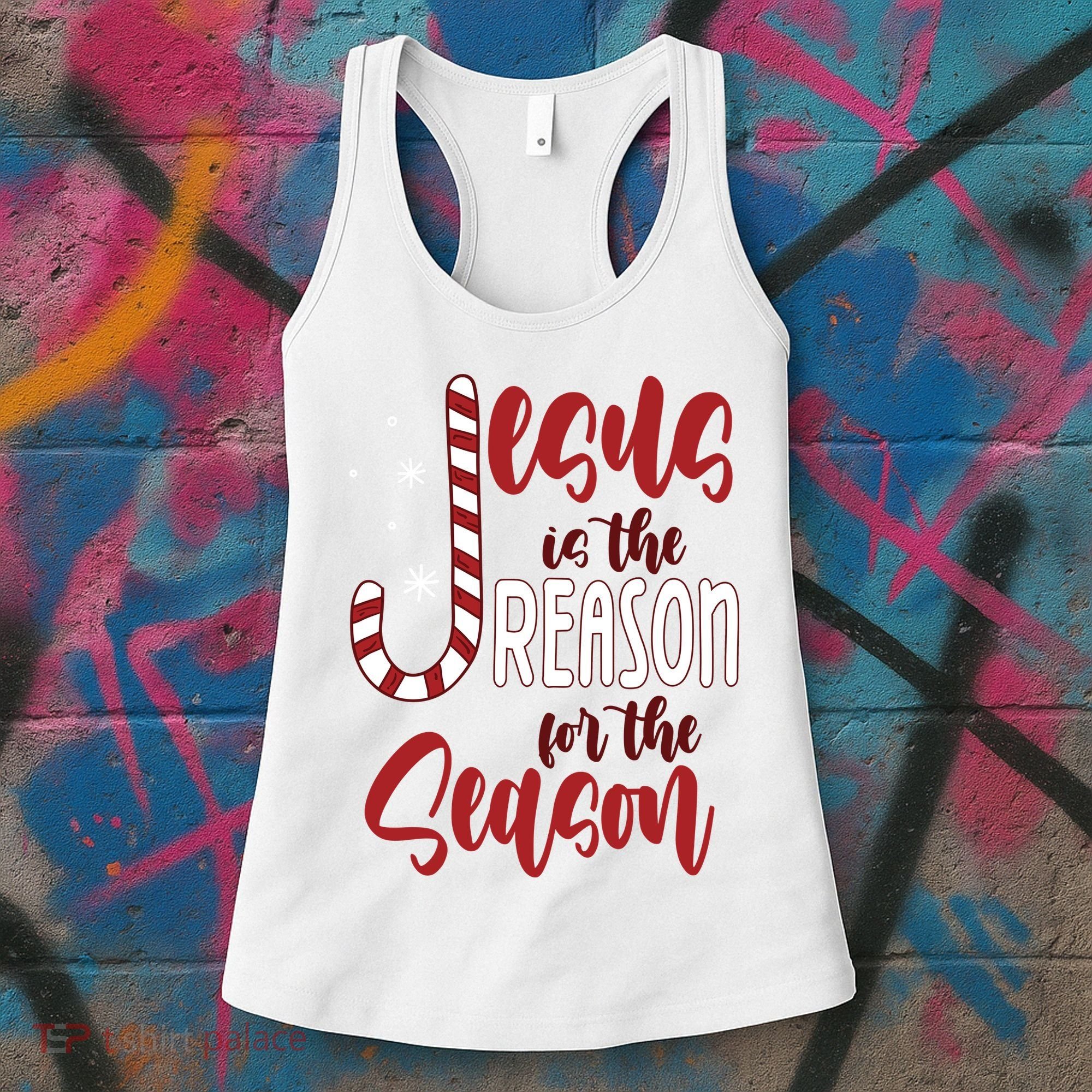Jesus Is The Reason For The Season Candy Cane Christmas Women's Tank Top