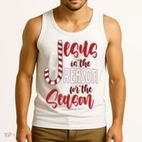 Jesus Is The Reason For The Season Candy Cane Christmas Tank Top thumb 3