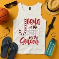 Jesus Is The Reason For The Season Candy Cane Christmas Tank Top thumb 4