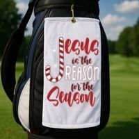 Jesus Is The Reason For The Season Candy Cane Christmas Golf Towel thumb 2