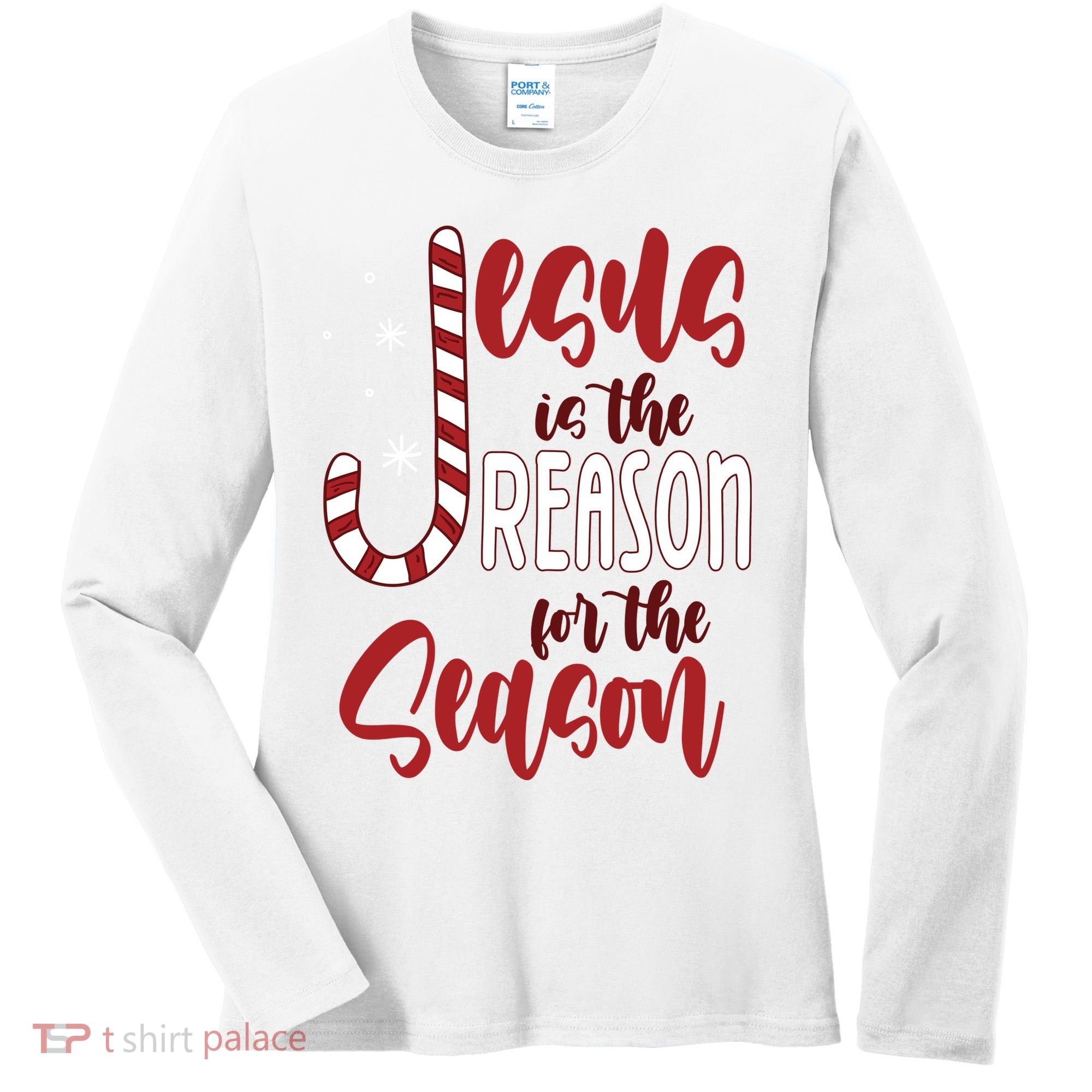 Jesus Is The Reason For The Season Candy Cane Christmas Women's Long Sleeve Shirt
