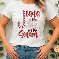 Jesus Is The Reason For The Season Candy Cane Christmas Women's T-Shirt thumb 2